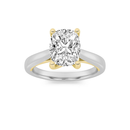 3CTW Elongated Cushion Lab-Grown Diamond Prong Two Tone Cathedral Shank Engagement Ring 1 Stone