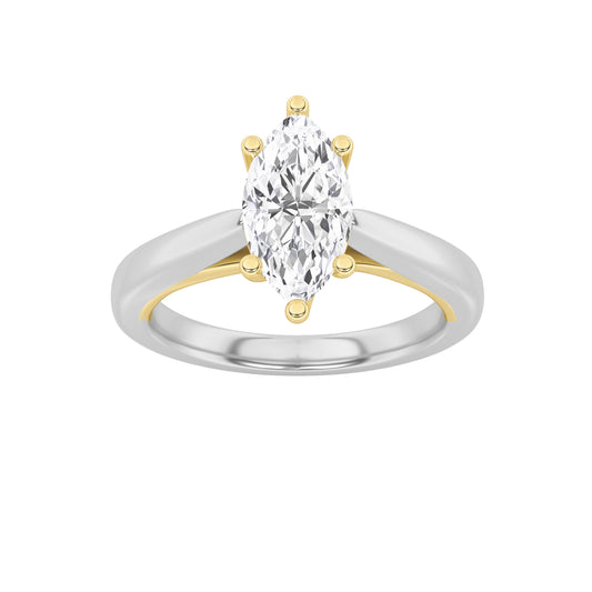 1CTW Marquise Lab-Grown Diamond Two Tone Six Prong Engagement Ring 1 Stone