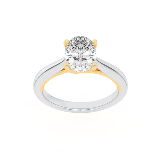 1CTW Oval Lab-Grown Diamond Prong Two Tone Cathedral Shank Engagement Ring 1 Stone