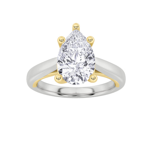 2CTW Pear Lab-Grown Diamond Prong Two Tone Cathedral Shank Engagement Ring 1 Stone
