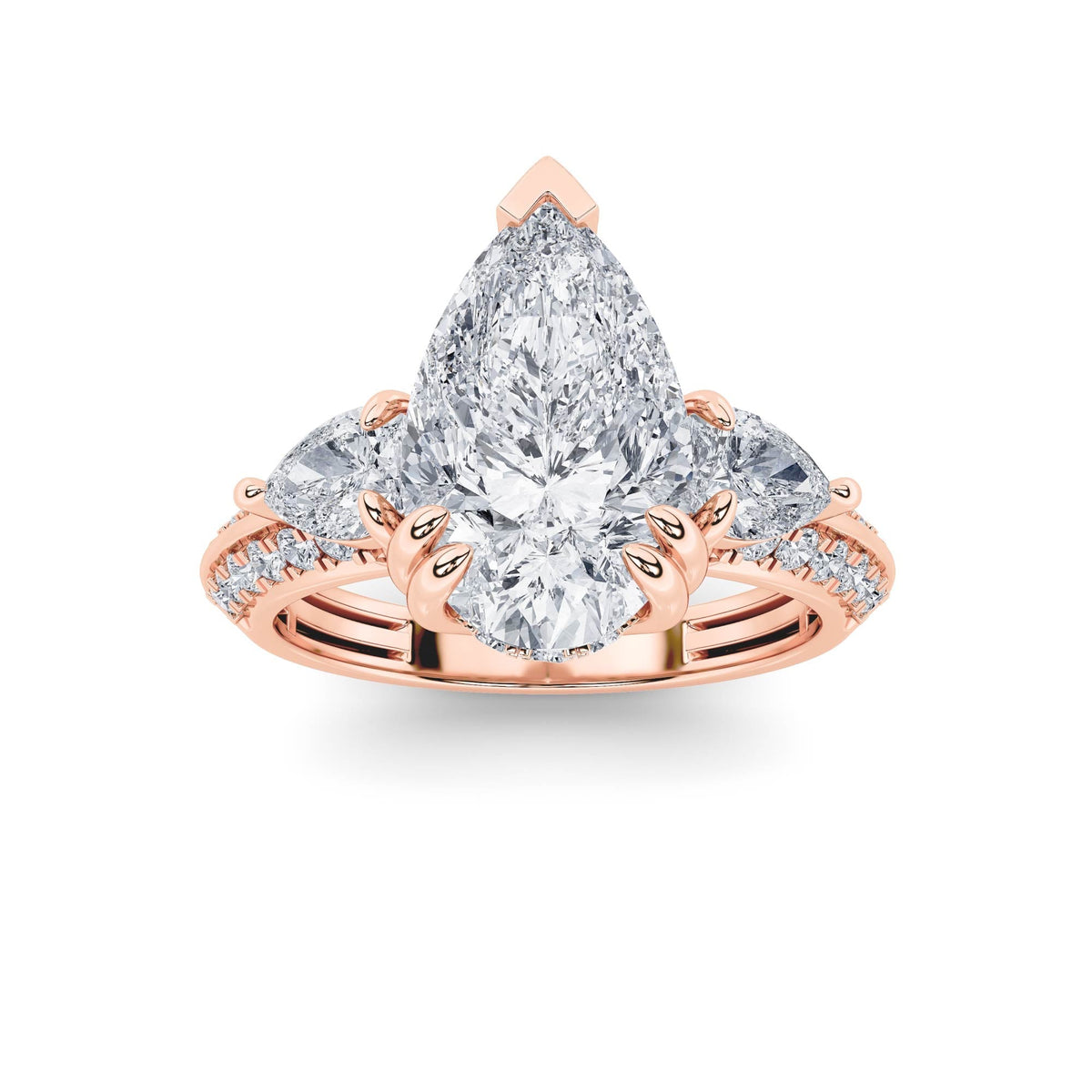 3.5CTW Pear Lab-Grown Diamond Prong Three Stone Accented Engagement Ring 48 Stones