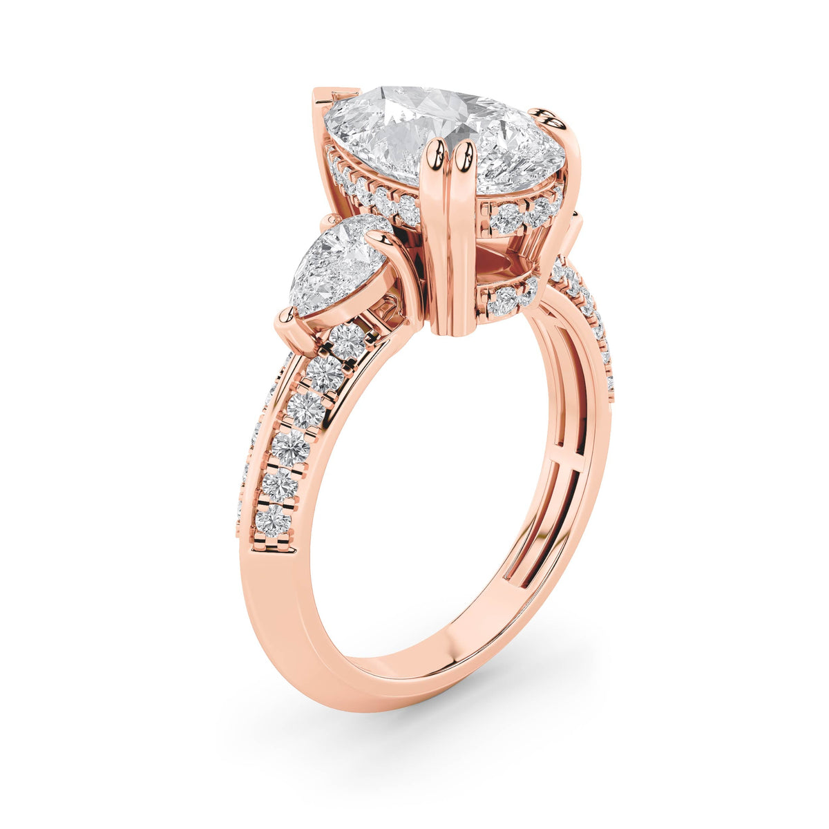 3.5CTW Pear Lab-Grown Diamond Prong Three Stone Accented Engagement Ring 48 Stones