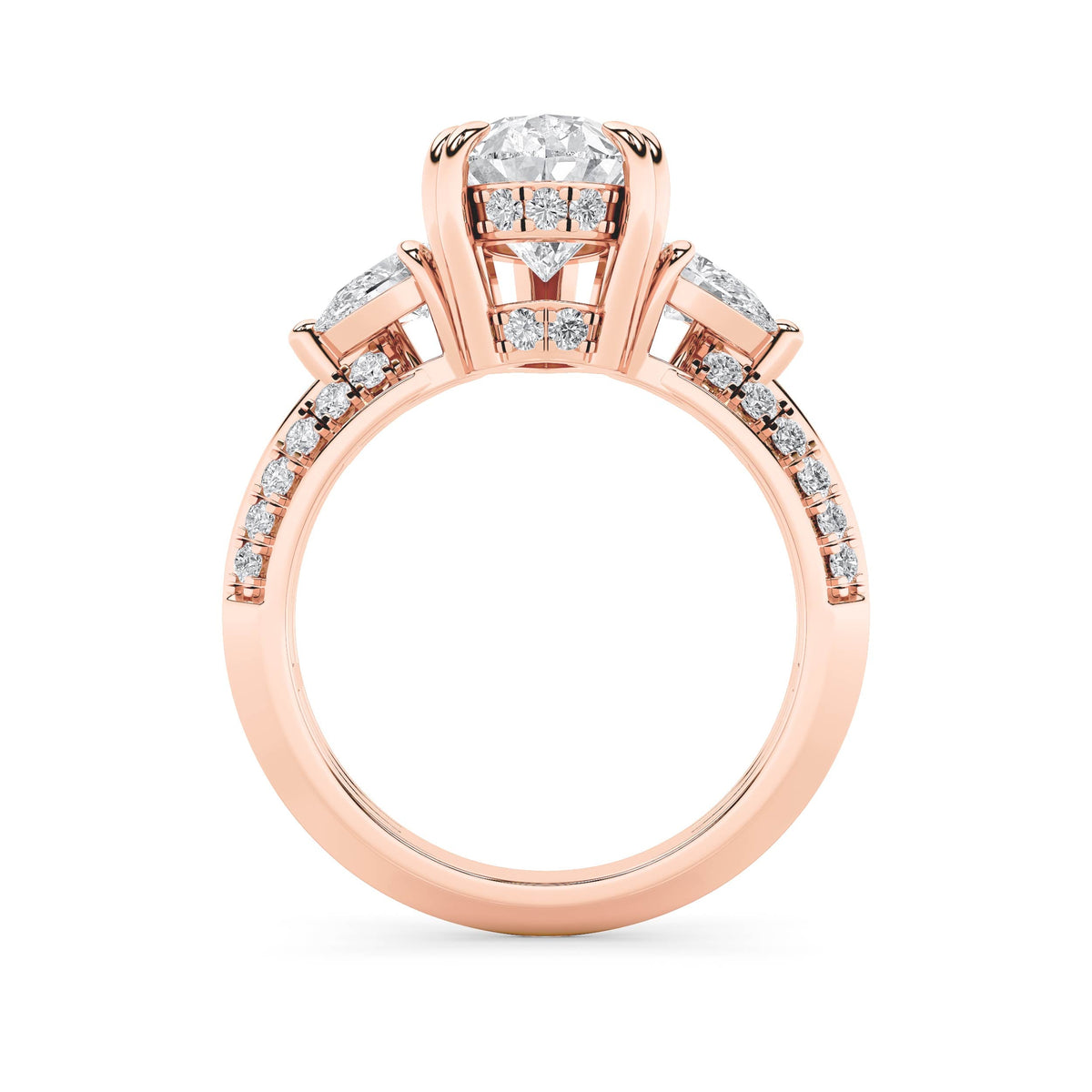 3.5CTW Pear Lab-Grown Diamond Prong Three Stone Accented Engagement Ring 48 Stones