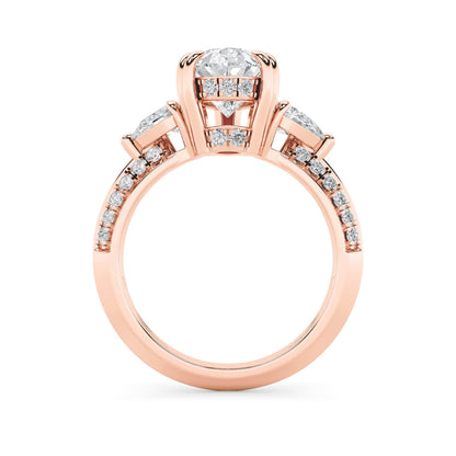 3.5CTW Pear Lab-Grown Diamond Prong Three Stone Accented Engagement Ring 48 Stones