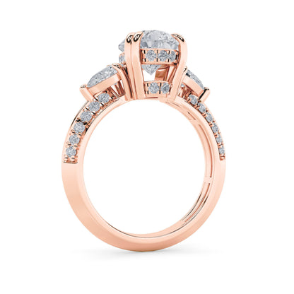 3.5CTW Pear Lab-Grown Diamond Prong Three Stone Accented Engagement Ring 48 Stones