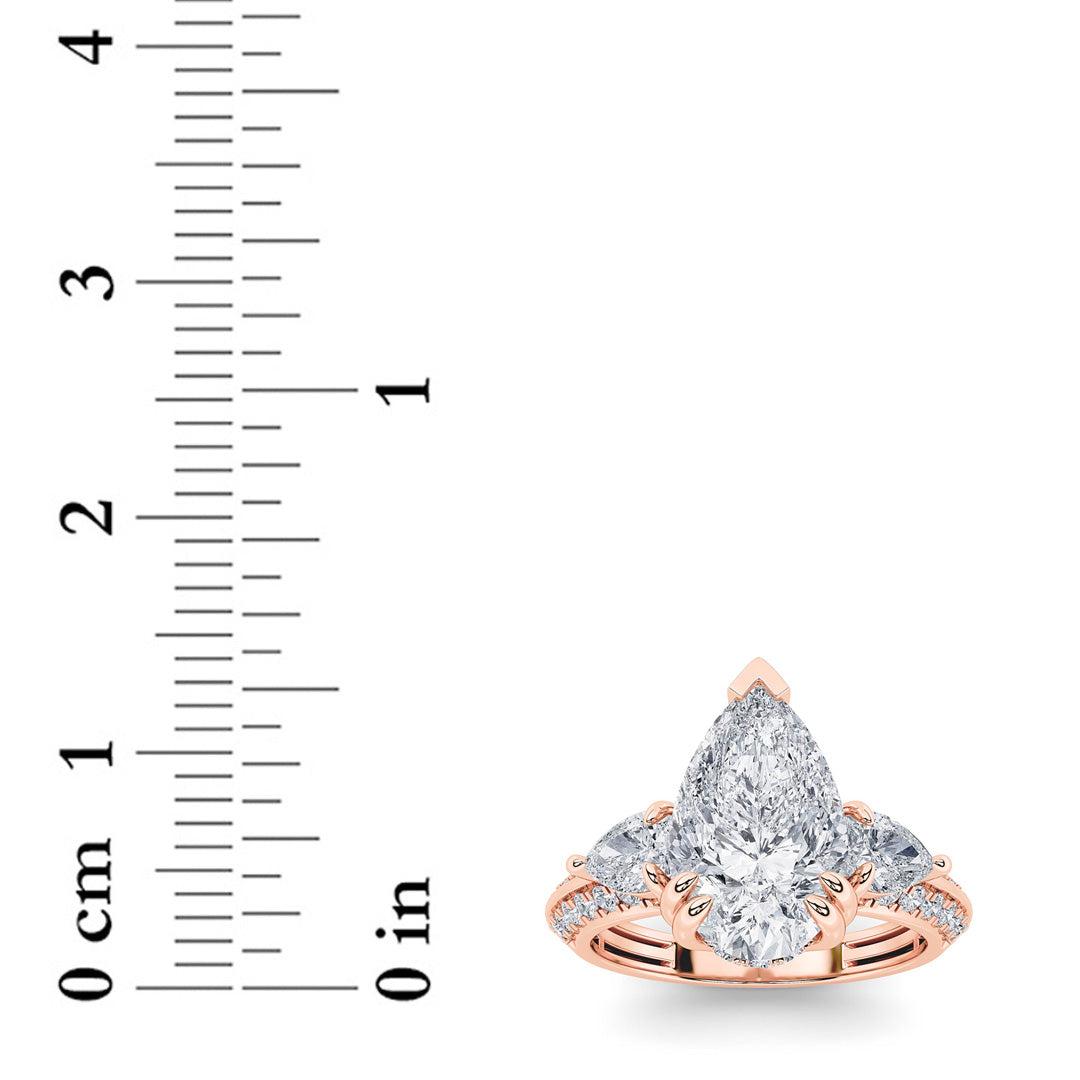 3.5CTW Pear Lab-Grown Diamond Prong Three Stone Accented Engagement Ring 48 Stones