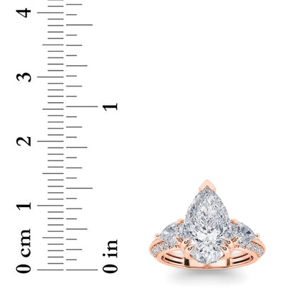 3.5CTW Pear Lab-Grown Diamond Prong Three Stone Accented Engagement Ring 48 Stones