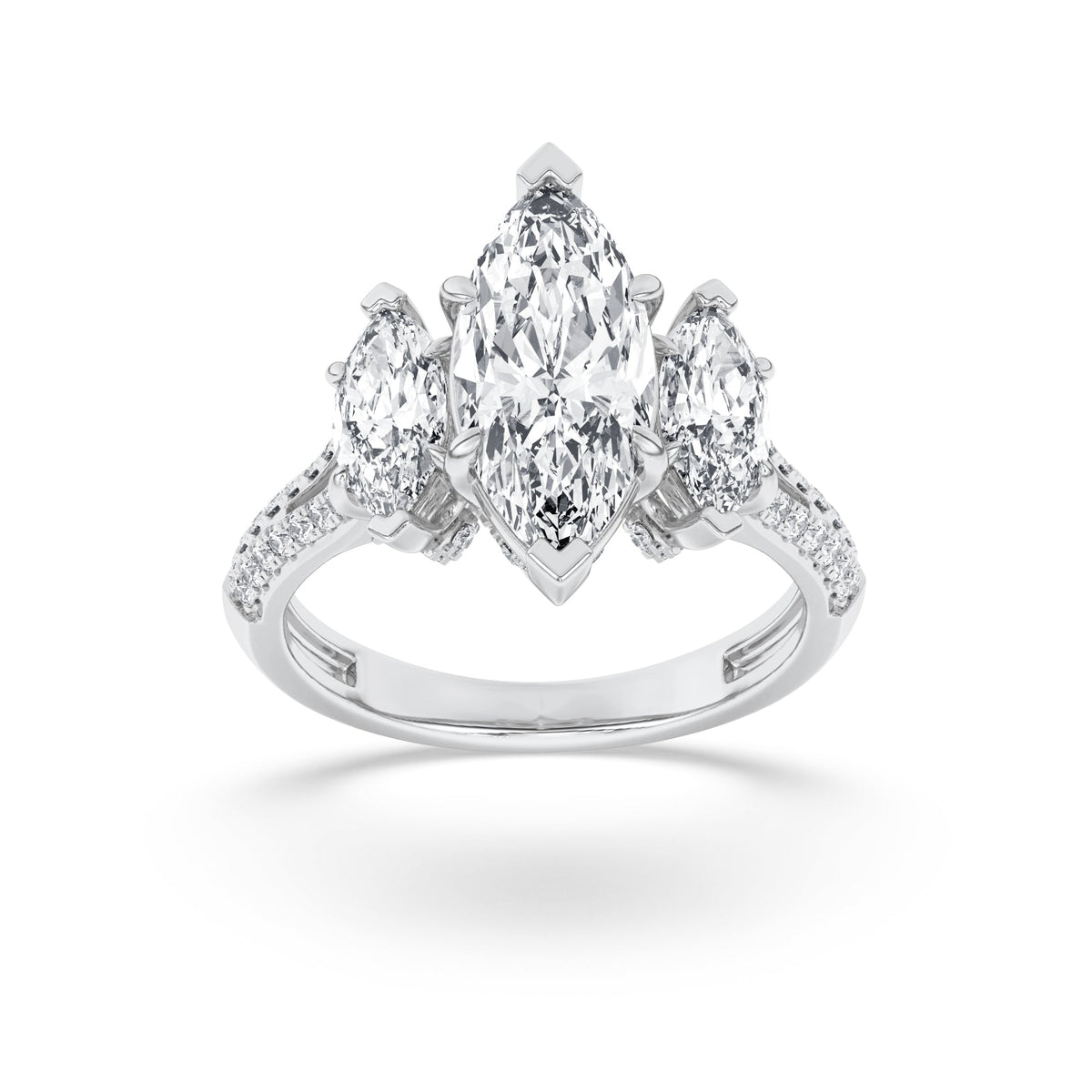 4CTW Marquise Lab-Grown Diamond Prong Three Stone Accented Engagement Ring 55 Stones