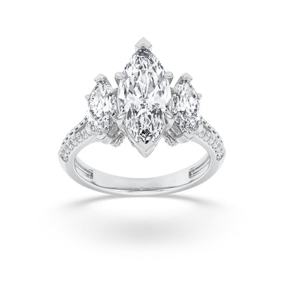 4CTW Marquise Lab-Grown Diamond Prong Three Stone Accented Engagement Ring 55 Stones