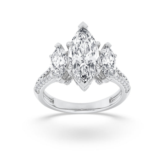 4CTW Marquise Lab-Grown Diamond Prong Three Stone Accented Engagement Ring 55 Stones