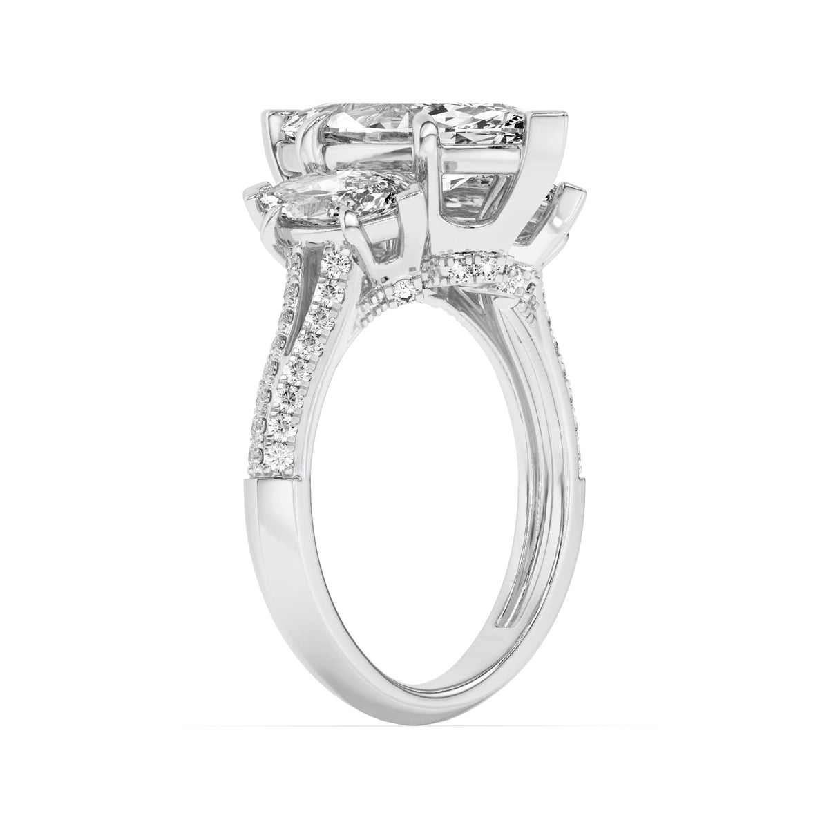 4CTW Marquise Lab-Grown Diamond Prong Three Stone Accented Engagement Ring 55 Stones
