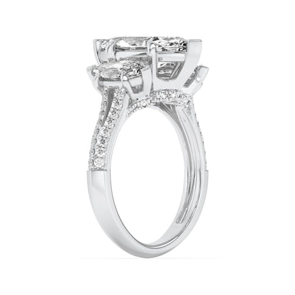 4CTW Marquise Lab-Grown Diamond Prong Three Stone Accented Engagement Ring 55 Stones