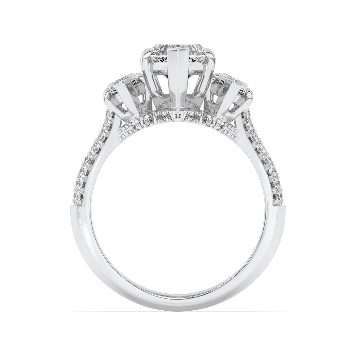 4CTW Marquise Lab-Grown Diamond Prong Three Stone Accented Engagement Ring 55 Stones