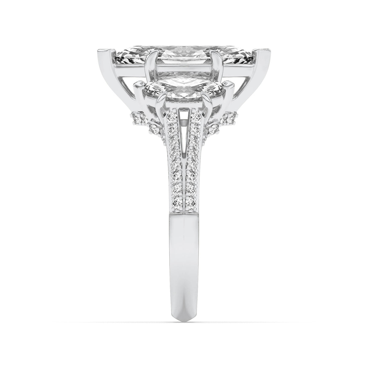 4CTW Marquise Lab-Grown Diamond Prong Three Stone Accented Engagement Ring 55 Stones