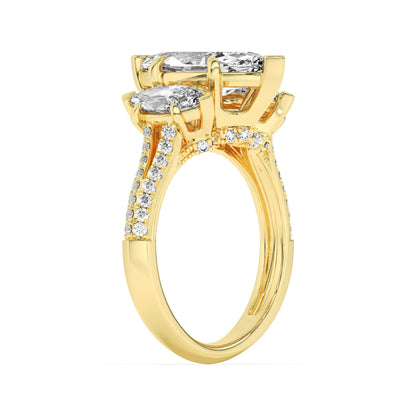 4CTW Marquise Lab-Grown Diamond Prong Three Stone Accented Engagement Ring 55 Stones