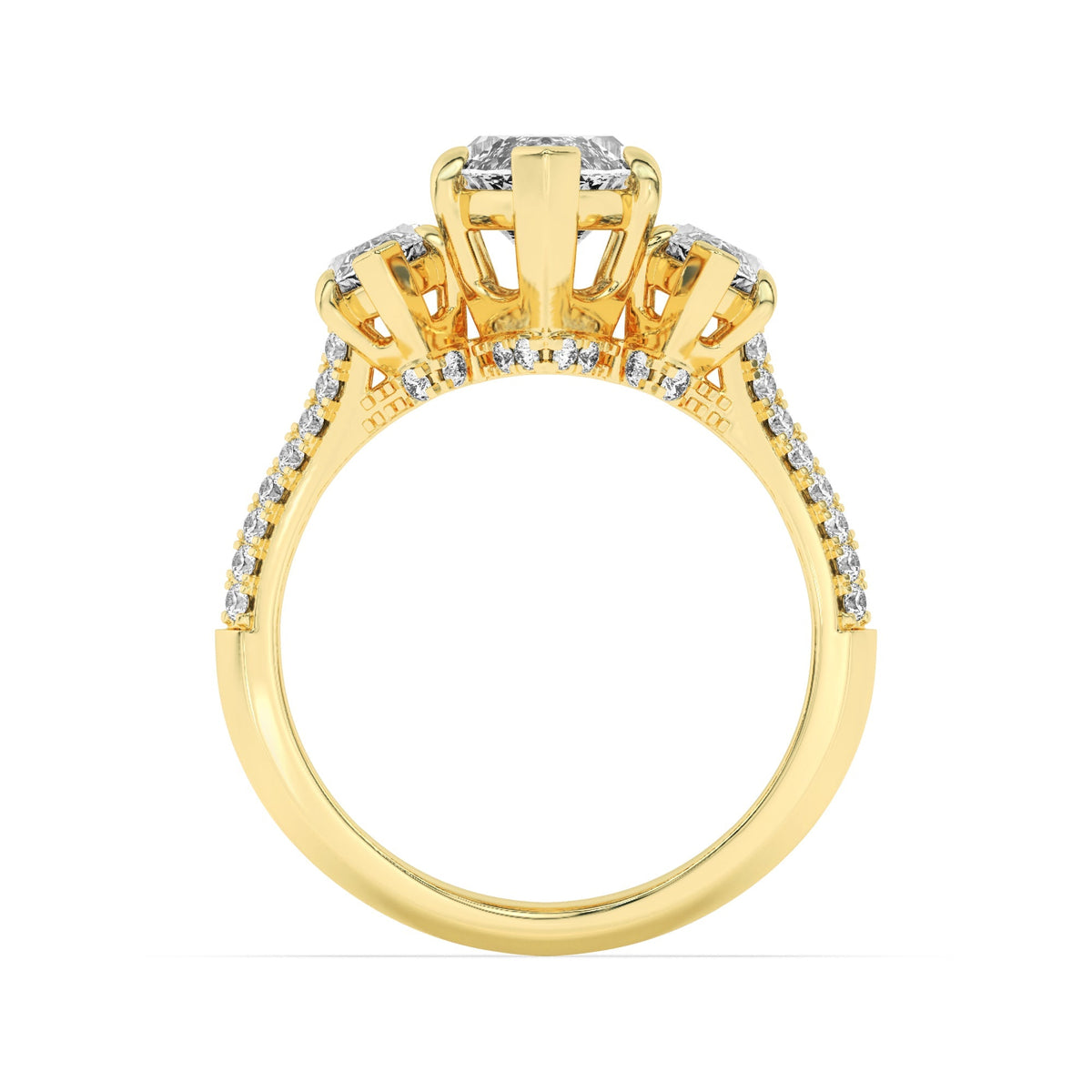 4CTW Marquise Lab-Grown Diamond Prong Three Stone Accented Engagement Ring 55 Stones
