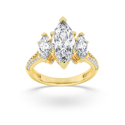 4CTW Marquise Lab-Grown Diamond Prong Three Stone Accented Engagement Ring 55 Stones