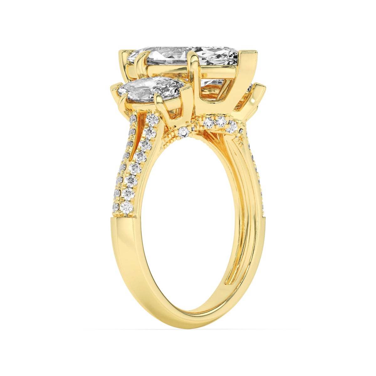 4CTW Marquise Lab-Grown Diamond Prong Three Stone Accented Engagement Ring 55 Stones