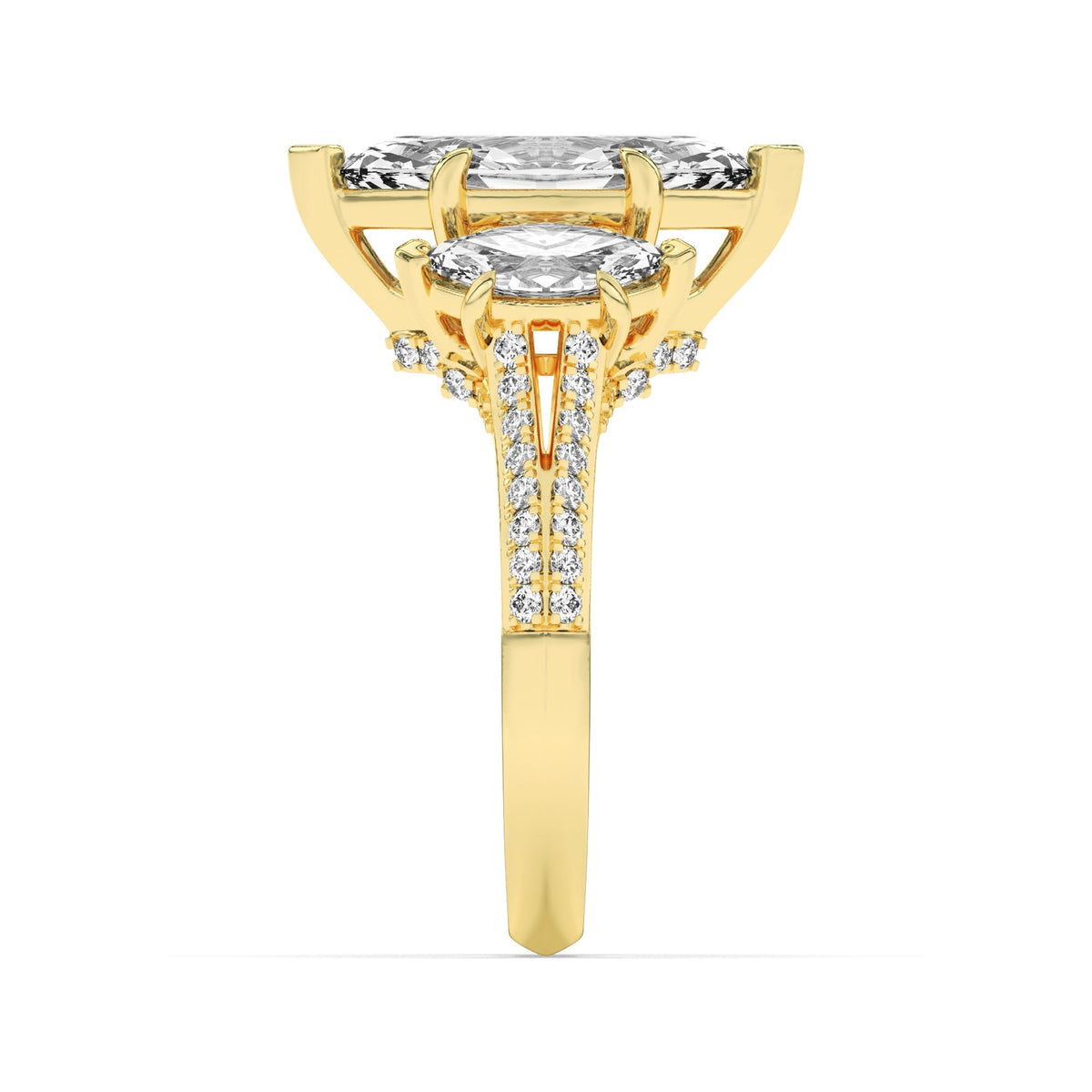 4CTW Marquise Lab-Grown Diamond Prong Three Stone Accented Engagement Ring 55 Stones