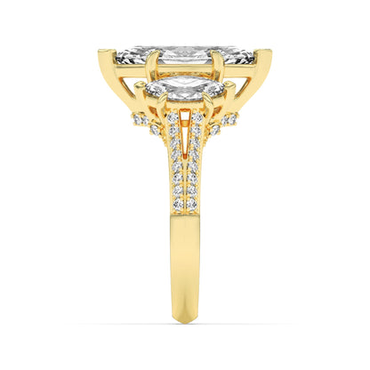 4CTW Marquise Lab-Grown Diamond Prong Three Stone Accented Engagement Ring 55 Stones
