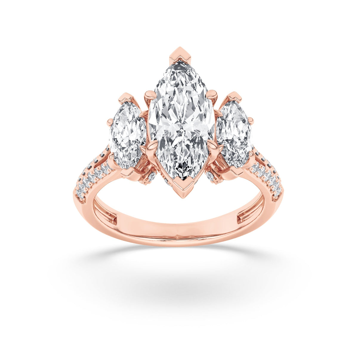 4CTW Marquise Lab-Grown Diamond Prong Three Stone Accented Engagement Ring 55 Stones