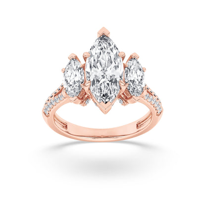4CTW Marquise Lab-Grown Diamond Prong Three Stone Accented Engagement Ring 55 Stones