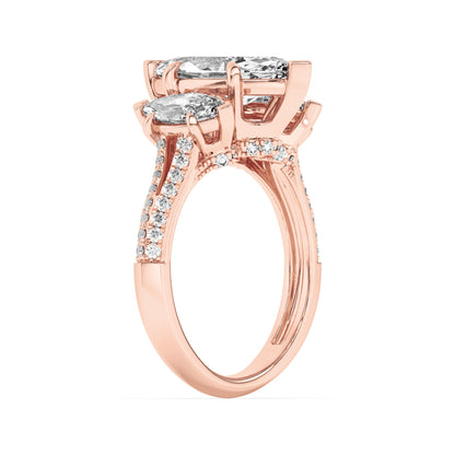 4CTW Marquise Lab-Grown Diamond Prong Three Stone Accented Engagement Ring 55 Stones