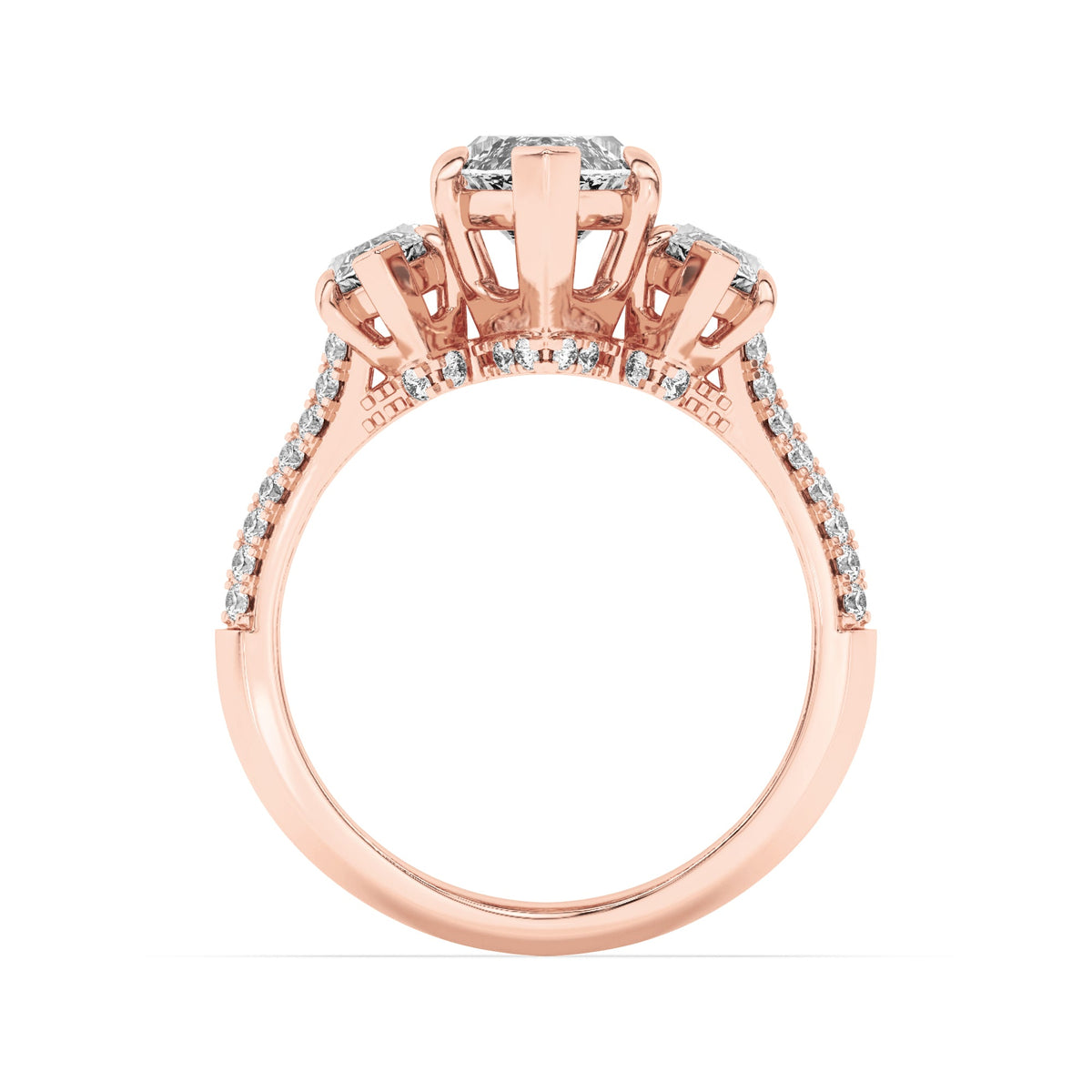 4CTW Marquise Lab-Grown Diamond Prong Three Stone Accented Engagement Ring 55 Stones