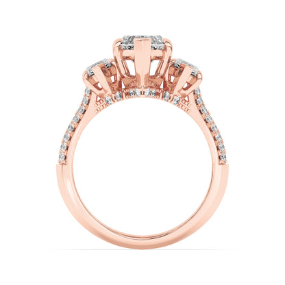 4CTW Marquise Lab-Grown Diamond Prong Three Stone Accented Engagement Ring 55 Stones