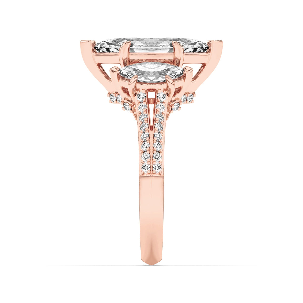 4CTW Marquise Lab-Grown Diamond Prong Three Stone Accented Engagement Ring 55 Stones