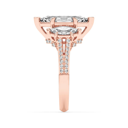 4CTW Marquise Lab-Grown Diamond Prong Three Stone Accented Engagement Ring 55 Stones