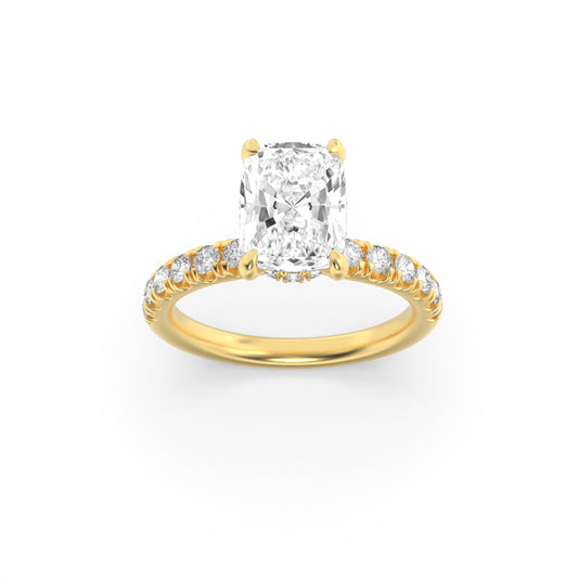 3CTW Elongated Cushion Lab-Grown Diamond Prong Classic Hidden Halo Accented Solitaire Engagement Ring 26 Stones
