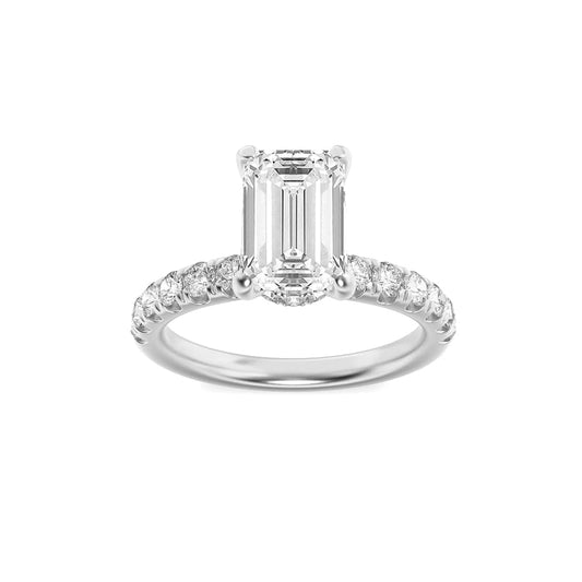 2CTW Emerald Lab-Grown Diamond Prong Hidden Halo Accented Ring 25 Stones