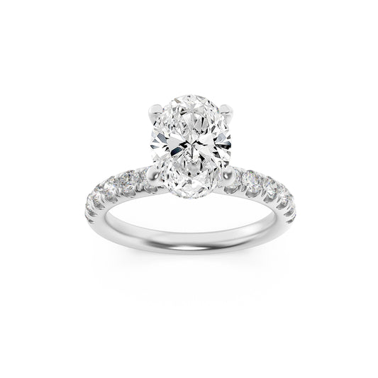 2CTW Oval Lab-Grown Diamond Prong Hidden Halo Accented Ring 25 Stones