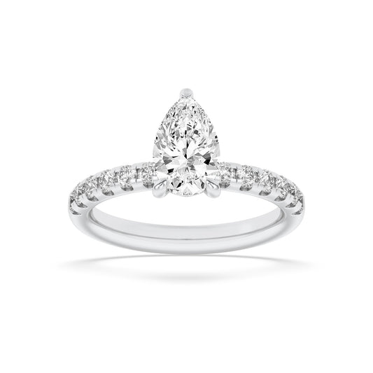 2CTW Pear Lab-Grown Diamond Prong Hidden Halo Accented Ring 25 Stones