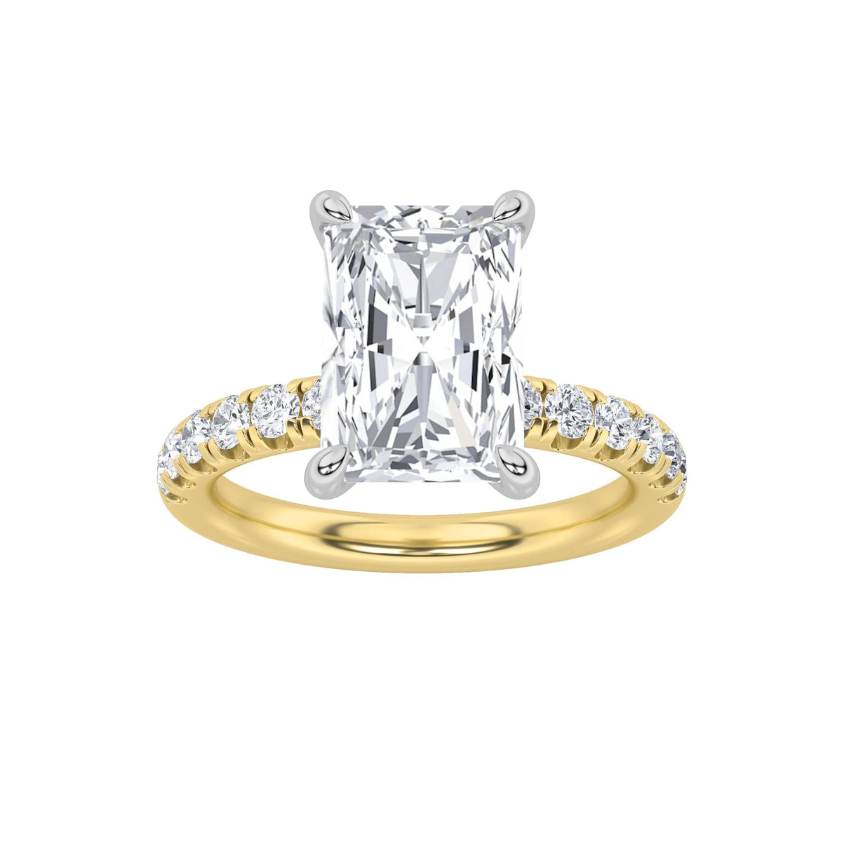 2CTW Radiant Lab-Grown Diamond Prong Hidden Halo Accented Ring 25 Stones