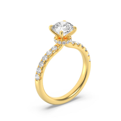 1.5CTW Round Lab-Grown Diamond Prong Hidden Halo Accented Ring 25 Stones