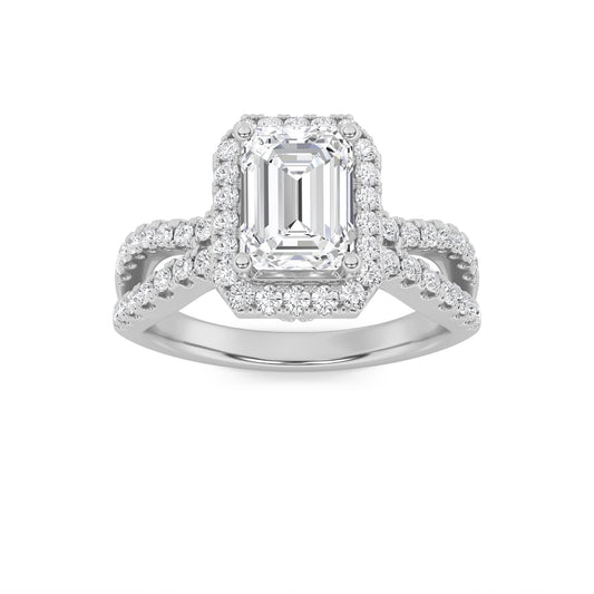 2CTW Emerald Lab-Grown Diamond Prong Split Shank Halo Accented Engagement Ring 81 Stones