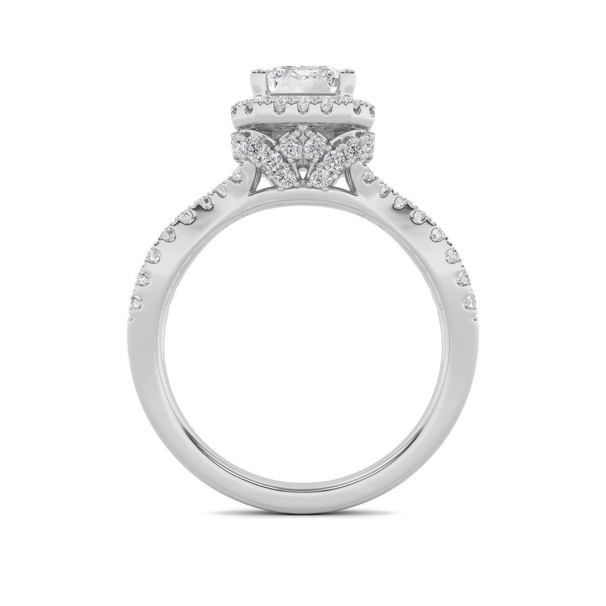 2CTW Emerald Lab-Grown Diamond Prong Split Shank Halo Accented Engagement Ring 81 Stones