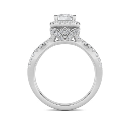 2CTW Emerald Lab-Grown Diamond Prong Split Shank Halo Accented Engagement Ring 81 Stones