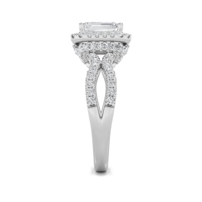 2CTW Emerald Lab-Grown Diamond Prong Split Shank Halo Accented Engagement Ring 81 Stones