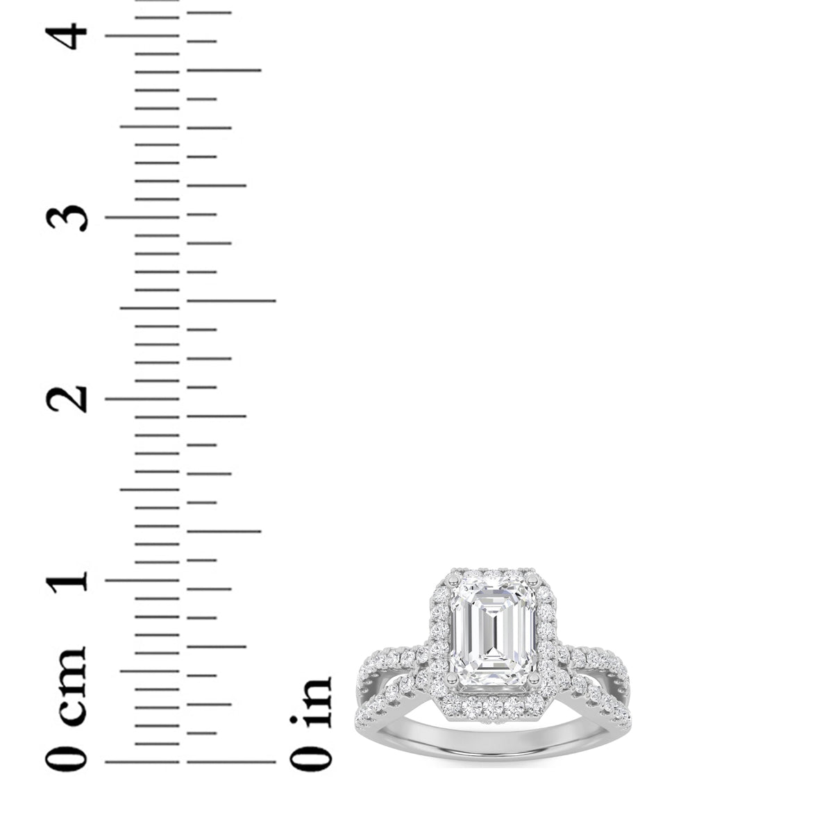 2CTW Emerald Lab-Grown Diamond Prong Split Shank Halo Accented Engagement Ring 81 Stones