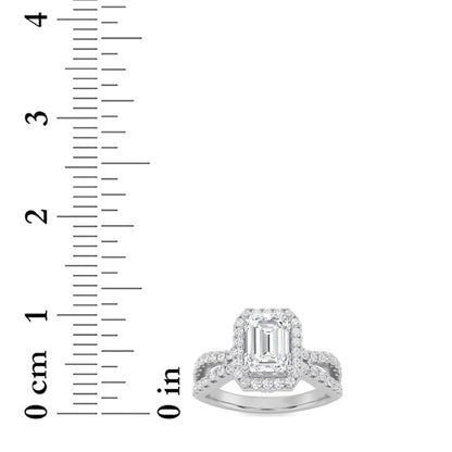 2CTW Emerald Lab-Grown Diamond Prong Split Shank Halo Accented Engagement Ring 81 Stones