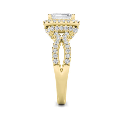 2CTW Emerald Lab-Grown Diamond Prong Split Shank Halo Accented Engagement Ring 81 Stones