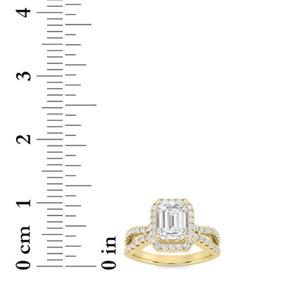 2CTW Emerald Lab-Grown Diamond Prong Split Shank Halo Accented Engagement Ring 81 Stones