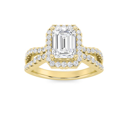 2CTW Emerald Lab-Grown Diamond Prong Split Shank Halo Accented Engagement Ring 81 Stones