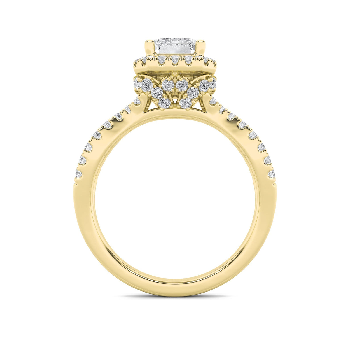 2CTW Emerald Lab-Grown Diamond Prong Split Shank Halo Accented Engagement Ring 81 Stones