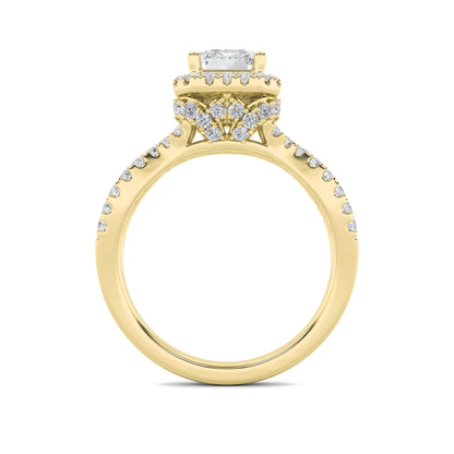 2CTW Emerald Lab-Grown Diamond Prong Split Shank Halo Accented Engagement Ring 81 Stones