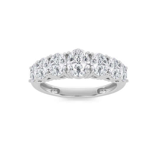 2CTW Oval Lab-Grown Diamond Prong Seven Stone Band Ring 7 Stones 0.46ct Center