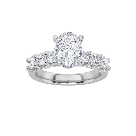 2.5CTW Oval Lab-Grown Diamond Prong Accented Double Halo Set of Band and Ring 79 Stones